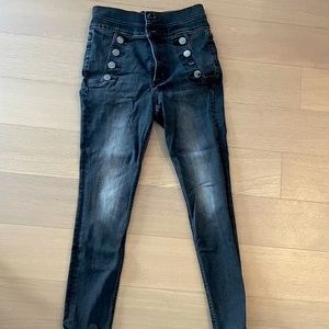 Express Super High Waisted Denim Black Button Front Leggings - Short